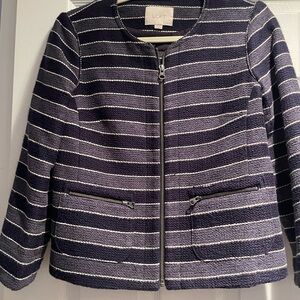 LOFT Navy & White Striped Zip Jacket